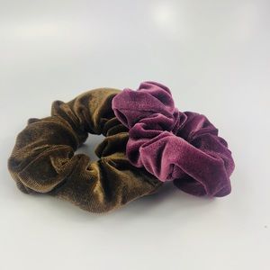 Two Washable Purple and Brown Velvet Scrunchies